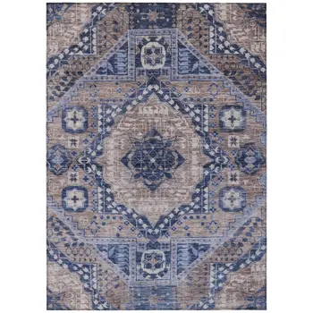 5' X 8' Brown And Beige Geometric Washable Indoor Outdoor Area Rug