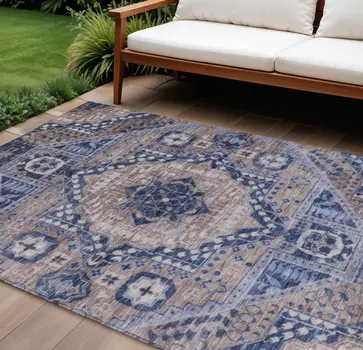 8' X 10' Brown And Beige Geometric Washable Indoor Outdoor Area Rug