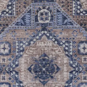 8' X 10' Brown And Beige Geometric Washable Indoor Outdoor Area Rug