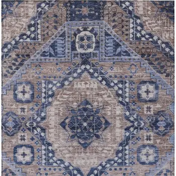 8' X 10' Brown And Beige Geometric Washable Indoor Outdoor Area Rug