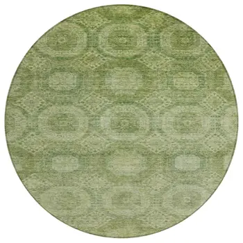 8' Artichoke Green And Sage Round Medallion Washable Indoor Outdoor Area Rug