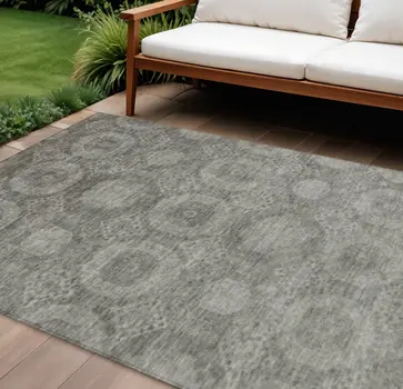 8' X 10' Pewter And Gray Medallion Washable Indoor Outdoor Area Rug