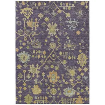 5' X 8' Purple And Gold Floral Washable Indoor Outdoor Area Rug