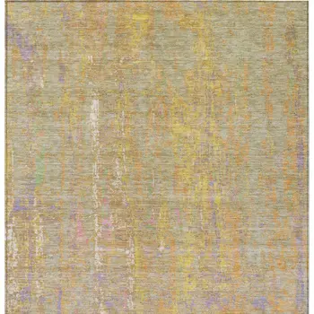 9' X 12' Green Gold And Purple Abstract Washable Indoor Outdoor Area Rug