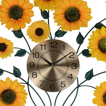 31" Yellow Green And Gold Metal Silent Analog Sunflower Floral Wall Clock