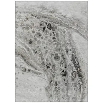 10' X 14' Pewter Gray And Silver Abstract Washable Indoor Outdoor Area Rug