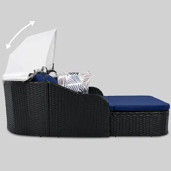 48" Blue Rattan and Cushions Patio Daybed with Toss Pillows