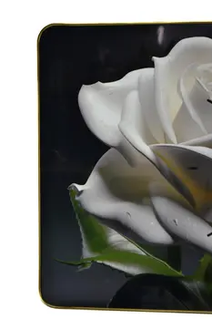 24" White Black And Green Solid Wood and Acrylic Silent Roses Floral Wall Clock