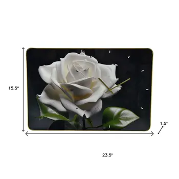 24" White Black And Green Solid Wood and Acrylic Silent Roses Floral Wall Clock