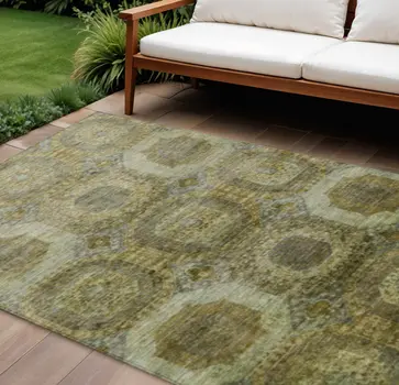 8' X 10' Gold And Beige Medallion Washable Indoor Outdoor Area Rug