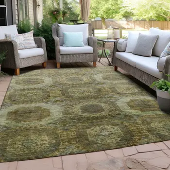 8' X 10' Gold And Beige Medallion Washable Indoor Outdoor Area Rug
