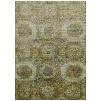 8' X 10' Gold And Beige Medallion Washable Indoor Outdoor Area Rug