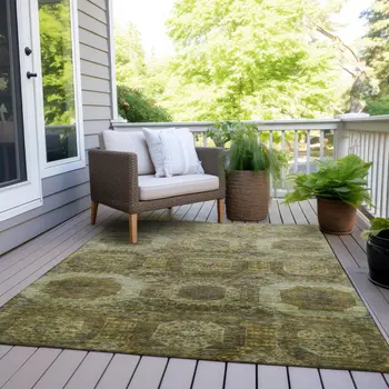 8' X 10' Gold And Beige Medallion Washable Indoor Outdoor Area Rug