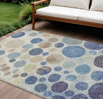 10' X 14' Navy Blue And Ivory Geometric Washable Indoor Outdoor Area Rug