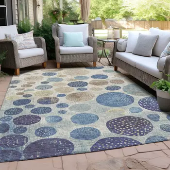 10' X 14' Navy Blue And Ivory Geometric Washable Indoor Outdoor Area Rug