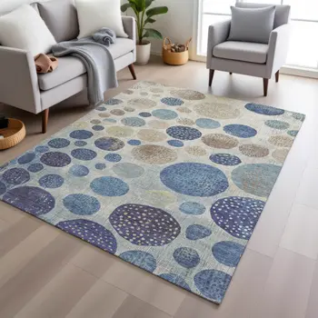 10' X 14' Navy Blue And Ivory Geometric Washable Indoor Outdoor Area Rug