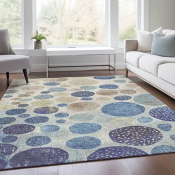 10' X 14' Navy Blue And Ivory Geometric Washable Indoor Outdoor Area Rug