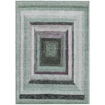 9' X 12' Pale Aqua Ivory And Gray Geometric Washable Indoor Outdoor Area Rug