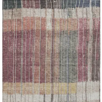 3' X 5' Mauve Blue And Gold Striped Washable Indoor Outdoor Area Rug