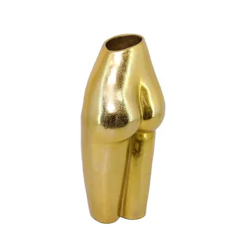 14" Gold Cast Aluminum Female Form Table Vase