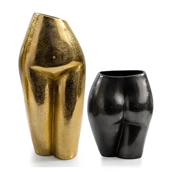 14" Gold Cast Aluminum Female Form Table Vase
