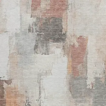 3' X 5' Rust And Ivory Abstract Washable Indoor Outdoor Area Rug