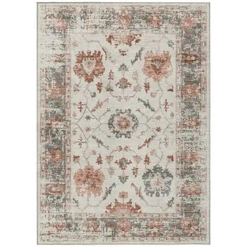 10' X 14' Linen And Ivory Floral Washable Indoor Outdoor Area Rug