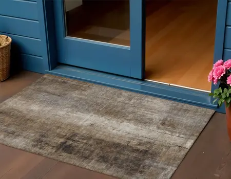 3' X 5' Brown And Ivory Abstract Washable Indoor Outdoor Area Rug