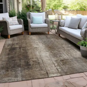 3' X 5' Brown And Ivory Abstract Washable Indoor Outdoor Area Rug