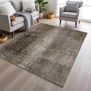 3' X 5' Brown And Ivory Abstract Washable Indoor Outdoor Area Rug