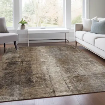 3' X 5' Brown And Ivory Abstract Washable Indoor Outdoor Area Rug
