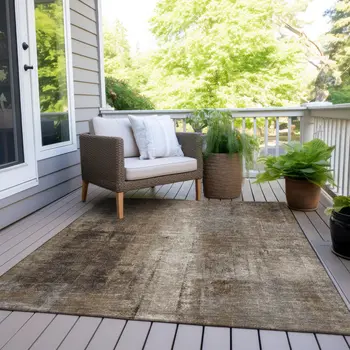 3' X 5' Brown And Ivory Abstract Washable Indoor Outdoor Area Rug