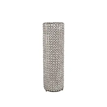 21" Clear And Silver Faux Crystal And Metal Table Vase