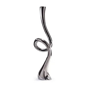 39" Silver Trumpet Aluminum Floor Vase