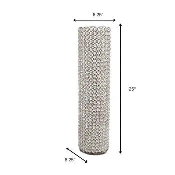 25" Clear And Silver Faux Crystal And Metal Table Vase