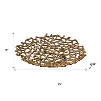 15" Gold Aluminum Coral Decorative Low Bowl