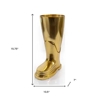 16" Gold Aluminum Firefighter Boot Umbrella Stand