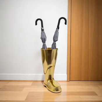 16" Gold Aluminum Firefighter Boot Umbrella Stand
