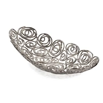 20" Silver Aluminum Abstract Circles Oval Decorative Bowl
