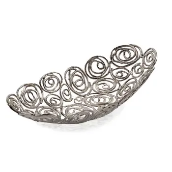 20" Silver Aluminum Abstract Circles Oval Decorative Bowl