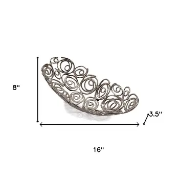 16" Silver Aluminum Abstract Circles Oval Decorative Bowl