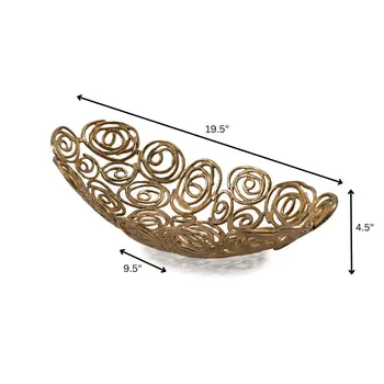 20" Gold Aluminum Abstract Circles Oval Decorative Bowl