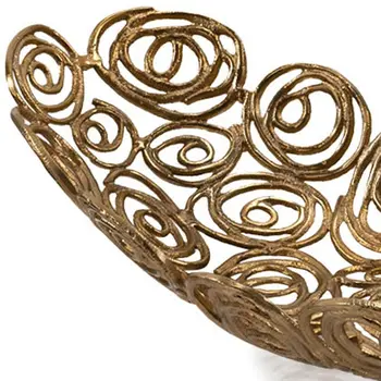 20" Gold Aluminum Abstract Circles Oval Decorative Bowl