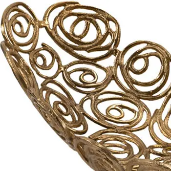 16" Gold Aluminum Abstract Circles Oval Decorative Bowl