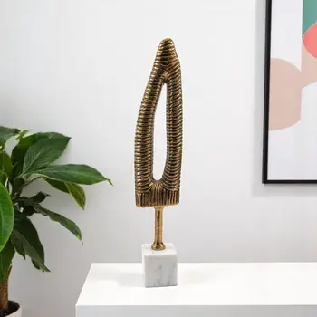 21" Antiqued Gold And White Aluminum And Marble Tabletop Sculpture