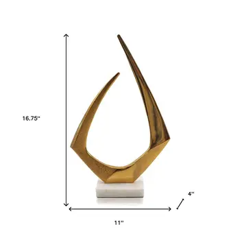 17" Gold And White Aluminum And Marble Abstract Tabletop Sculpture