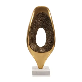 19" Gold And White Aluminum And Marble Abstract Tabletop Sculpture