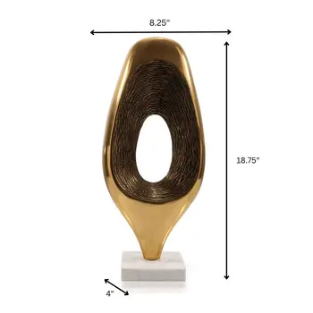 19" Gold And White Aluminum And Marble Abstract Tabletop Sculpture