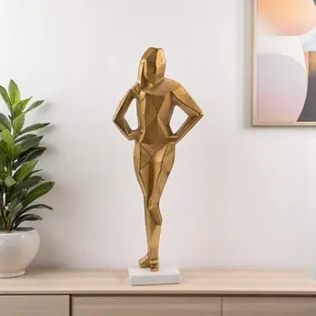 24" Gold And White Aluminum And Marble Woman Tabletop Sculpture
