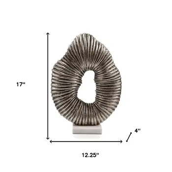 17" Silver And White Aluminum And Marble Tabletop Sculpture